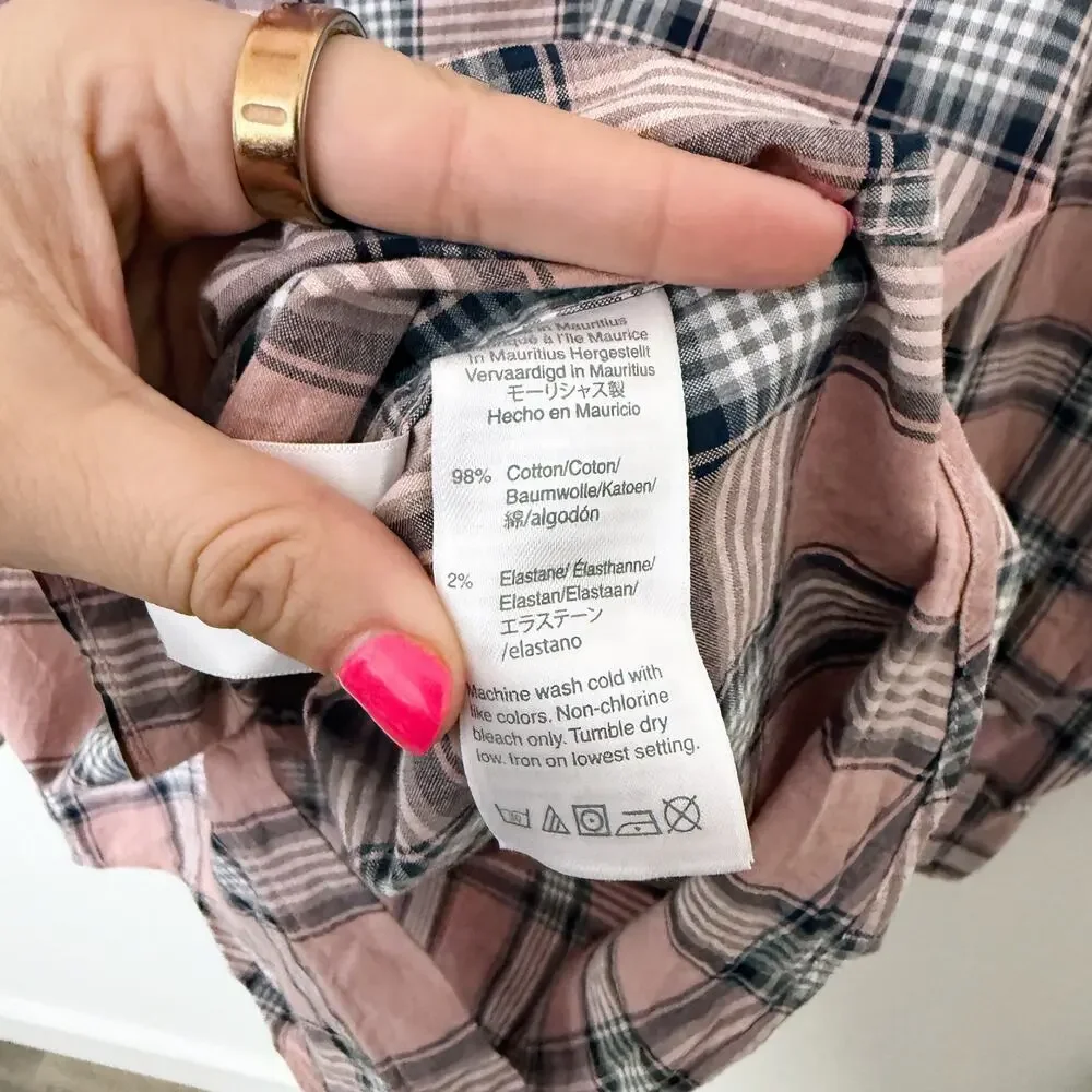 [J. Crew] Pink Plaid Print Slim Fit Flex Washed Button Down Shirt Cotton Size XL